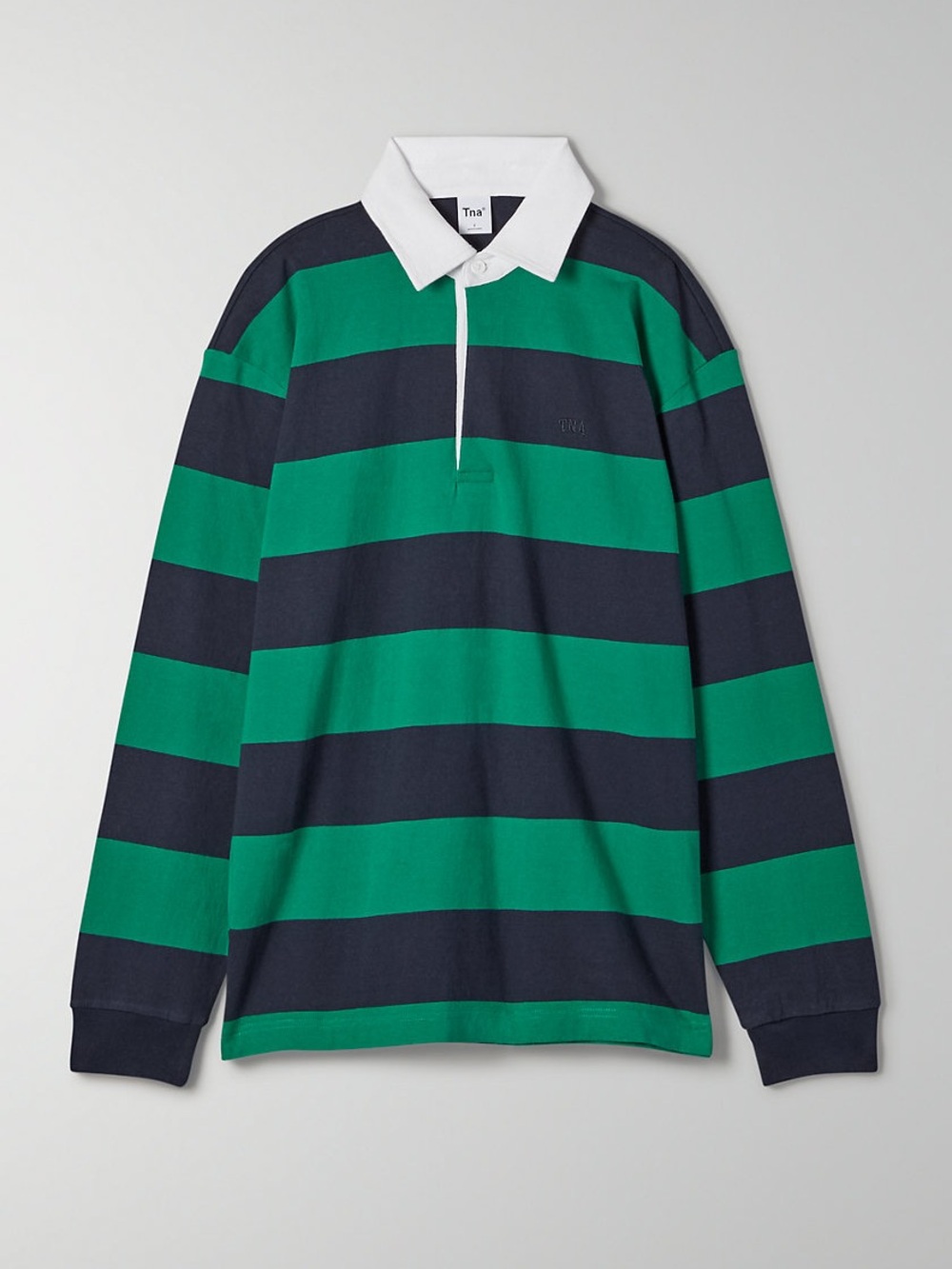 Aritzia Green & Navy Striped Rugby Polo Long Sleeve